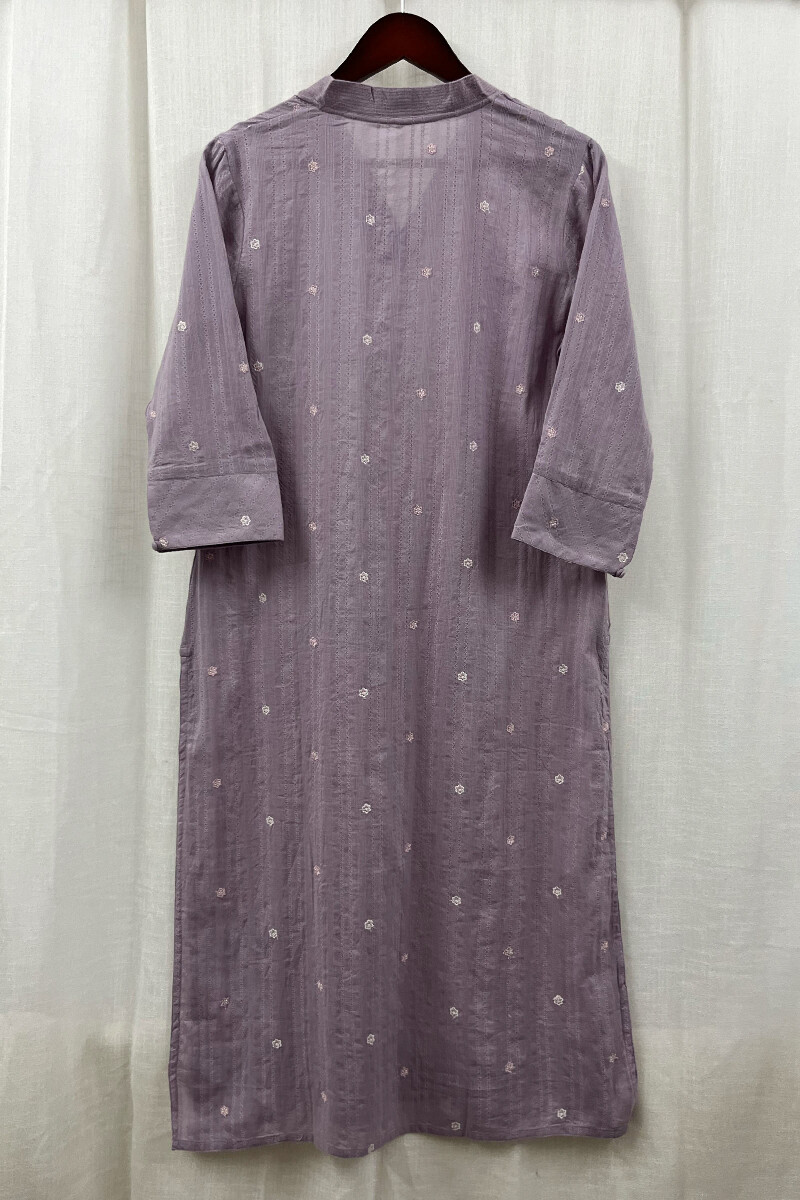 Light Purple Handcrafted Straight Cotton Kurta