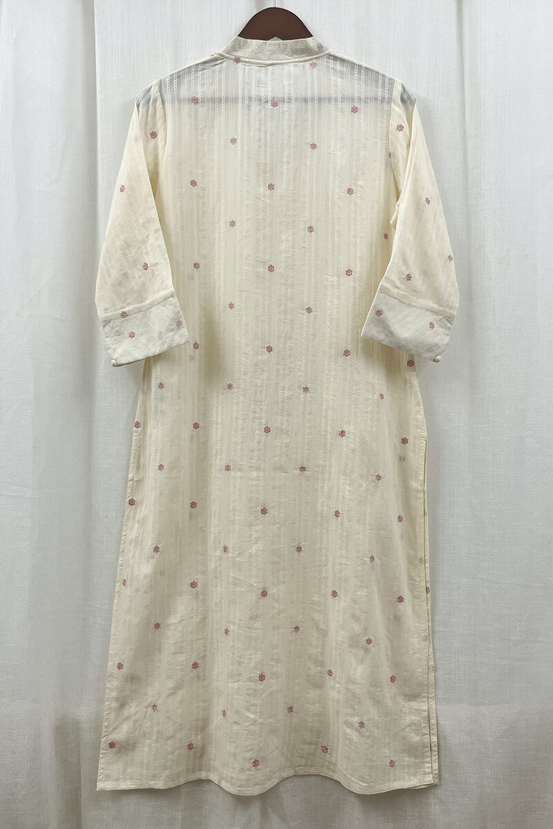 Cream Handcrafted Straight Cotton Kurta
