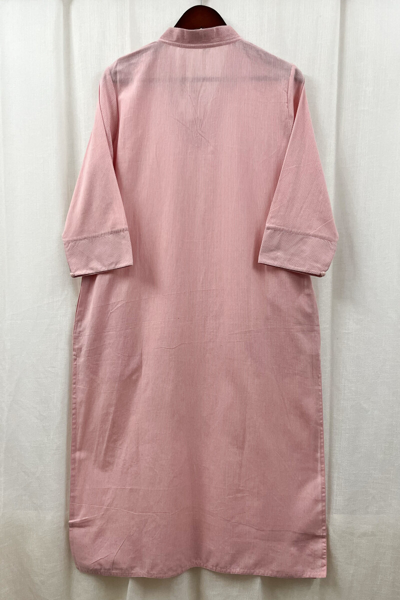 Pink Handcrafted Straight Handloom Cotton Kurta
