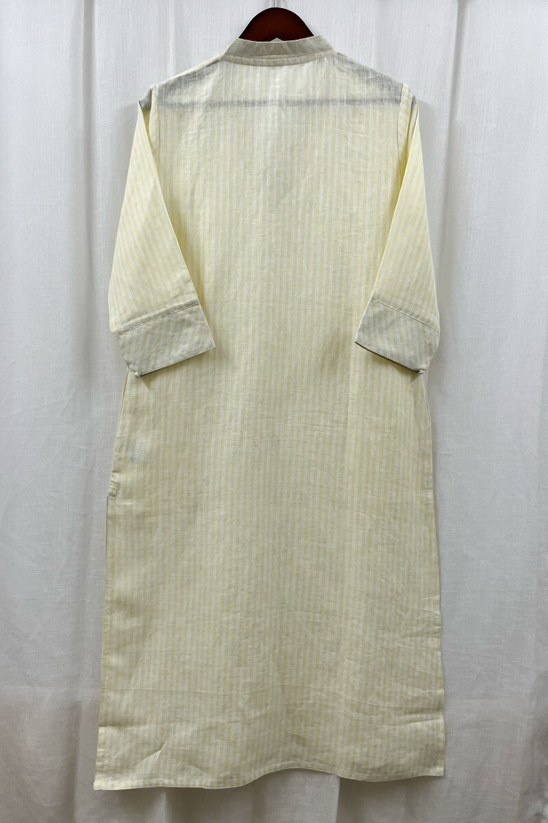 Yellow Handcrafted Straight Pure Linen Kurta