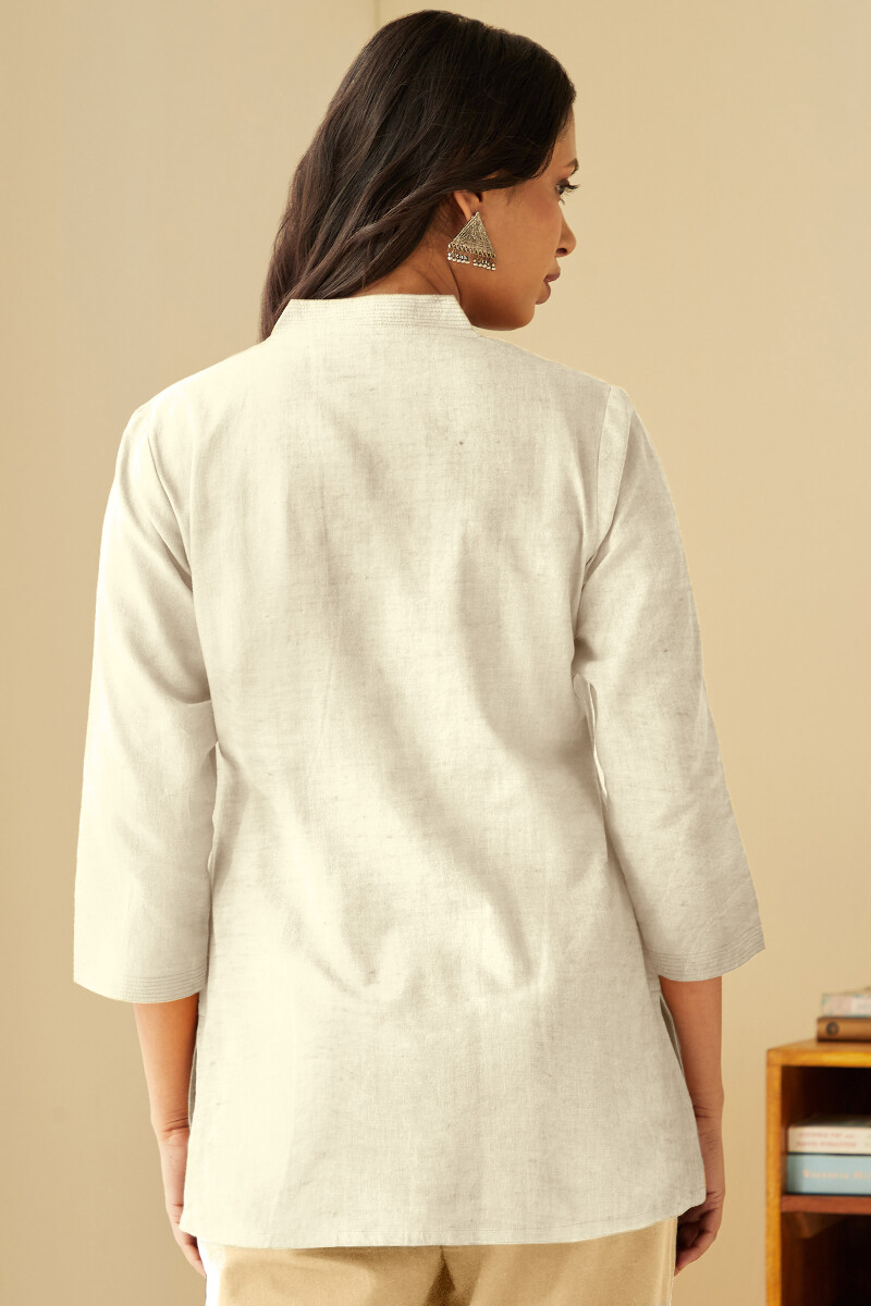 Off-White Handcrafted Cotton Flax Top