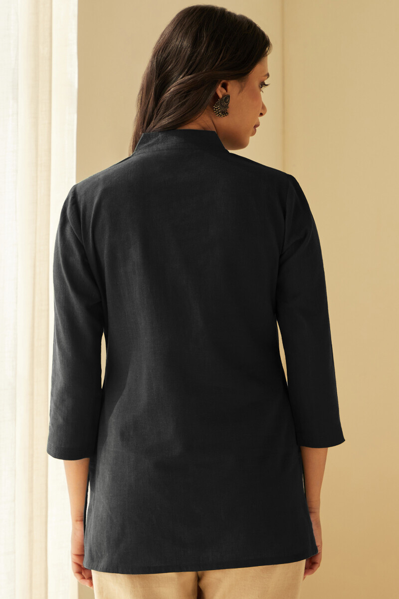 Black Handcrafted Cotton Flax Top