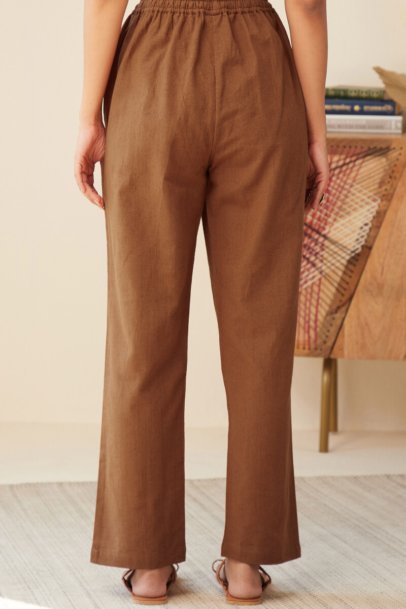 Rust Orange Handcrafted Cotton Flax Pants