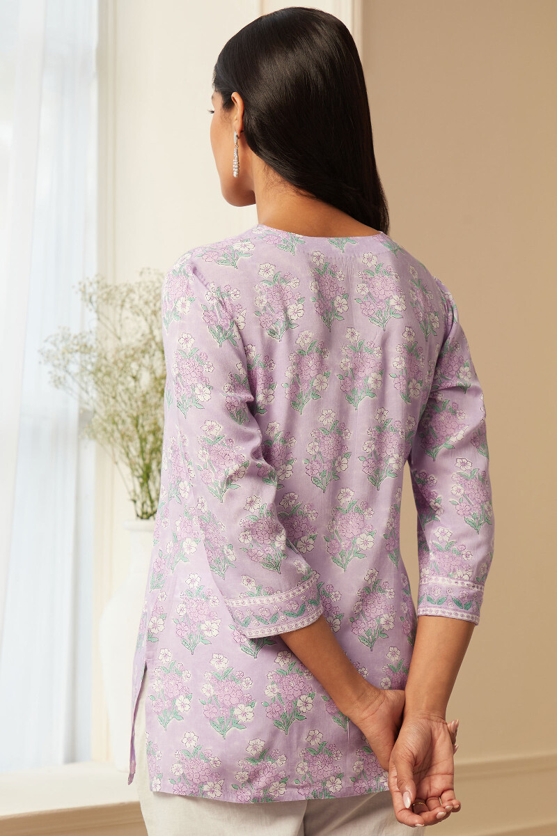Purple Hand Block-Printed Viscose Top