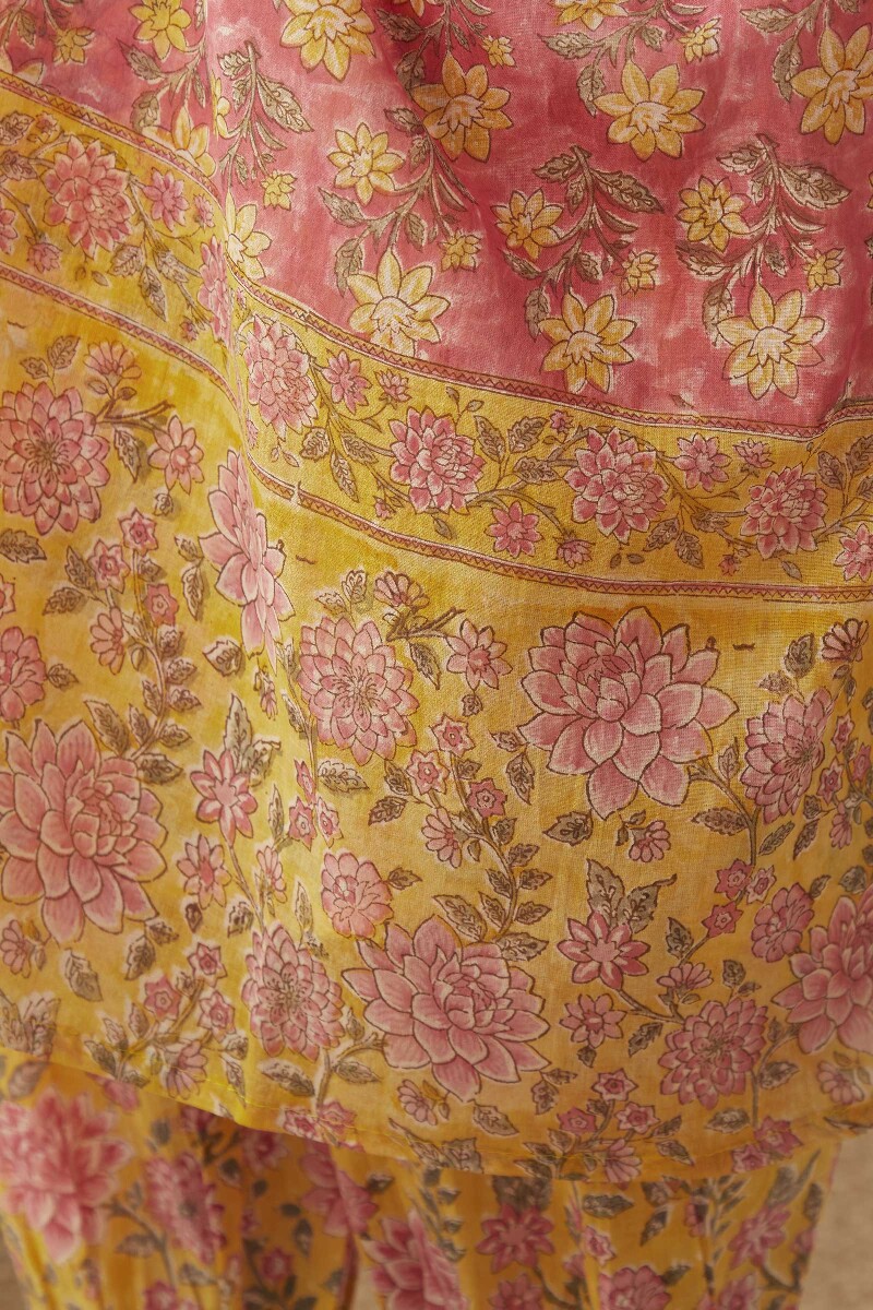 Pink Hand Block-Printed Cotton Mul Dupatta