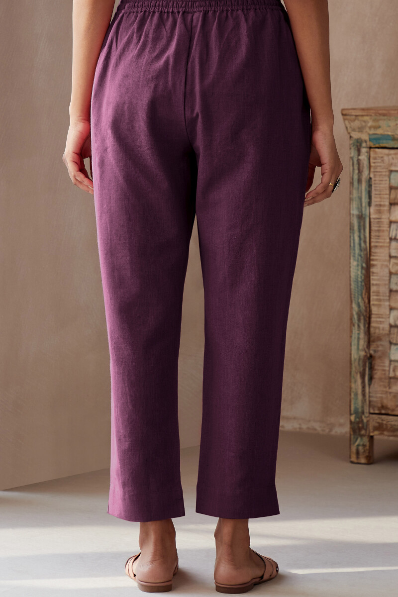 Wine Handcrafted Cotton Flax Narrow Pants