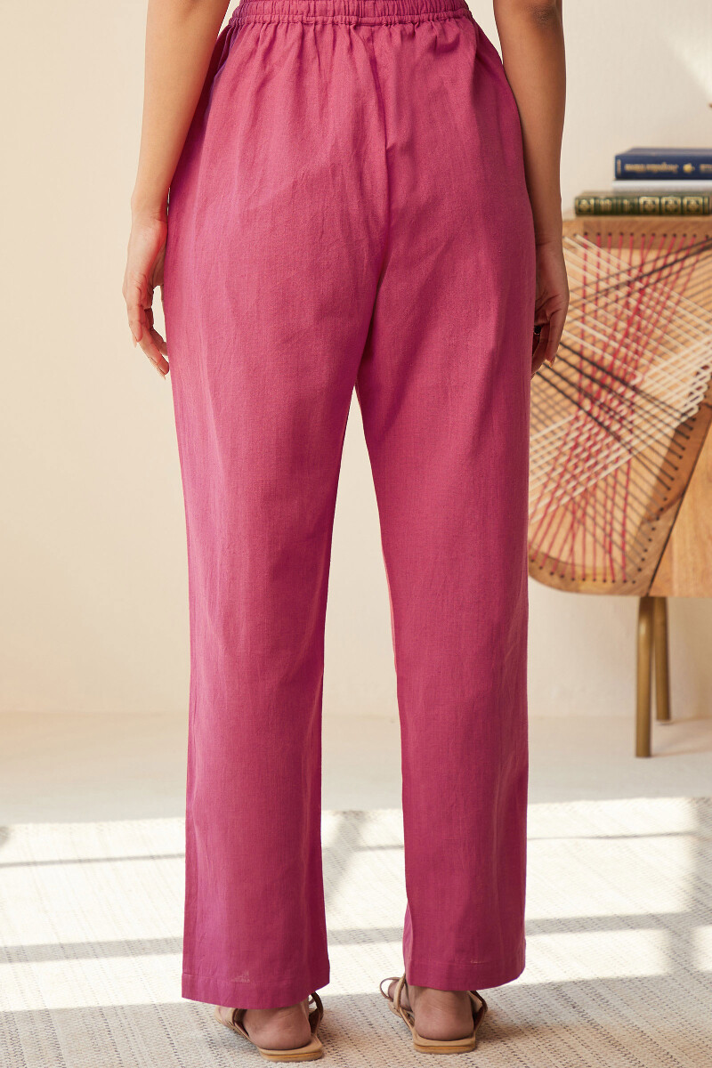 Rose Pink Handcrafted Cotton Flax Pants