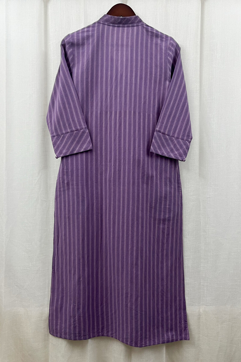 Purple Handcrafted Straight Handloom Cotton Kurta