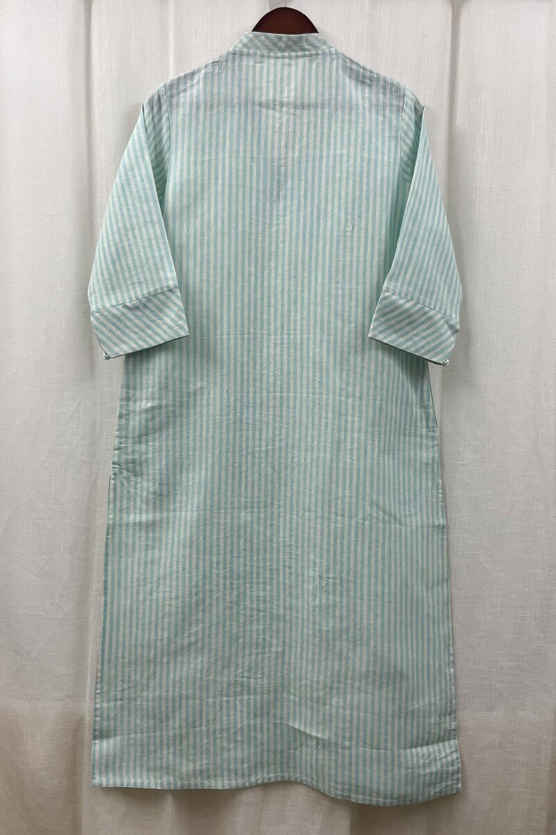 Sky Blue Handcrafted Straight Handloom Cotton Kurta