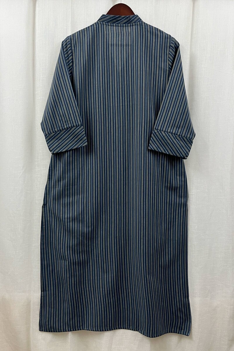 Blue Handcrafted Straight Handloom Cotton Kurta