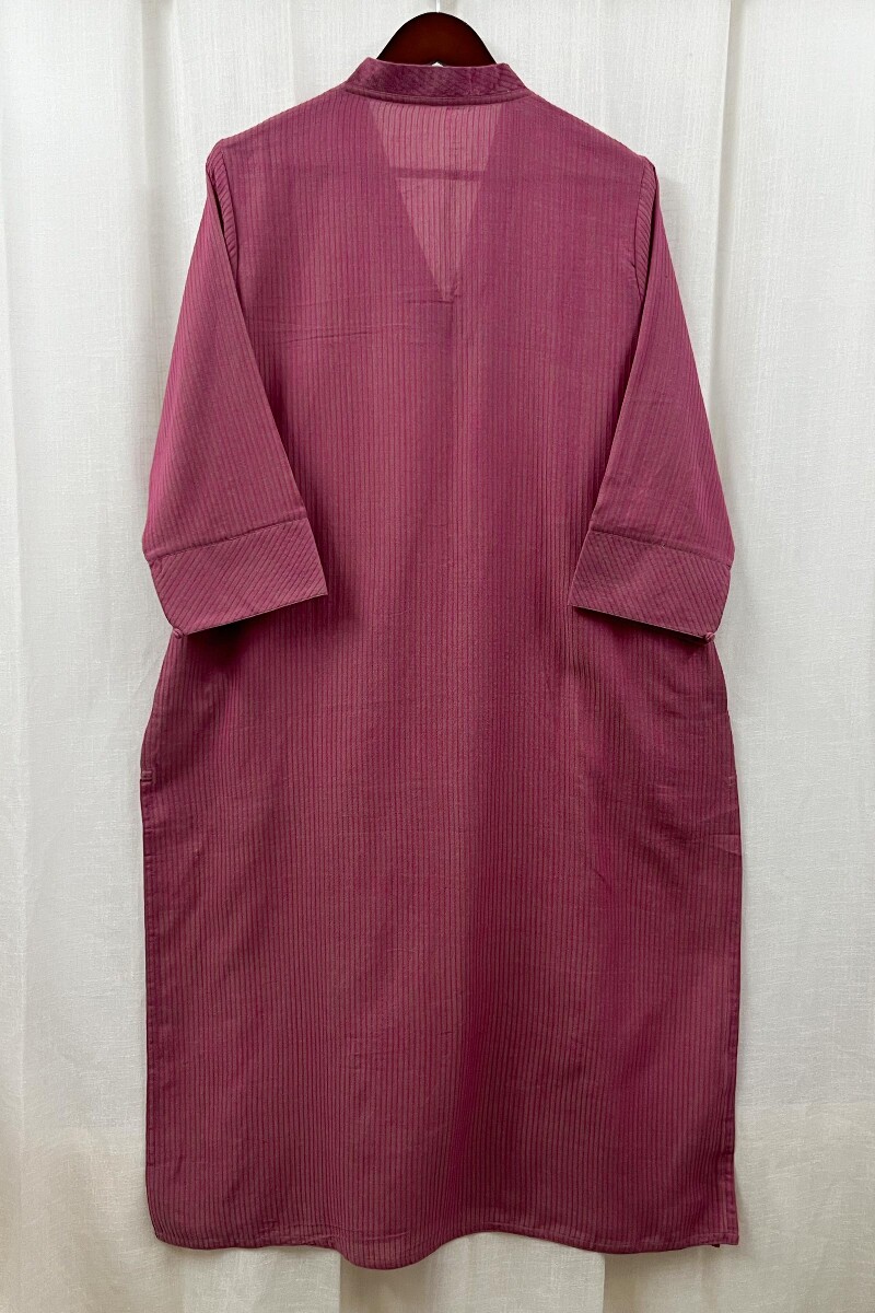 Dark Pink Handcrafted Straight Handloom Cotton Kurta