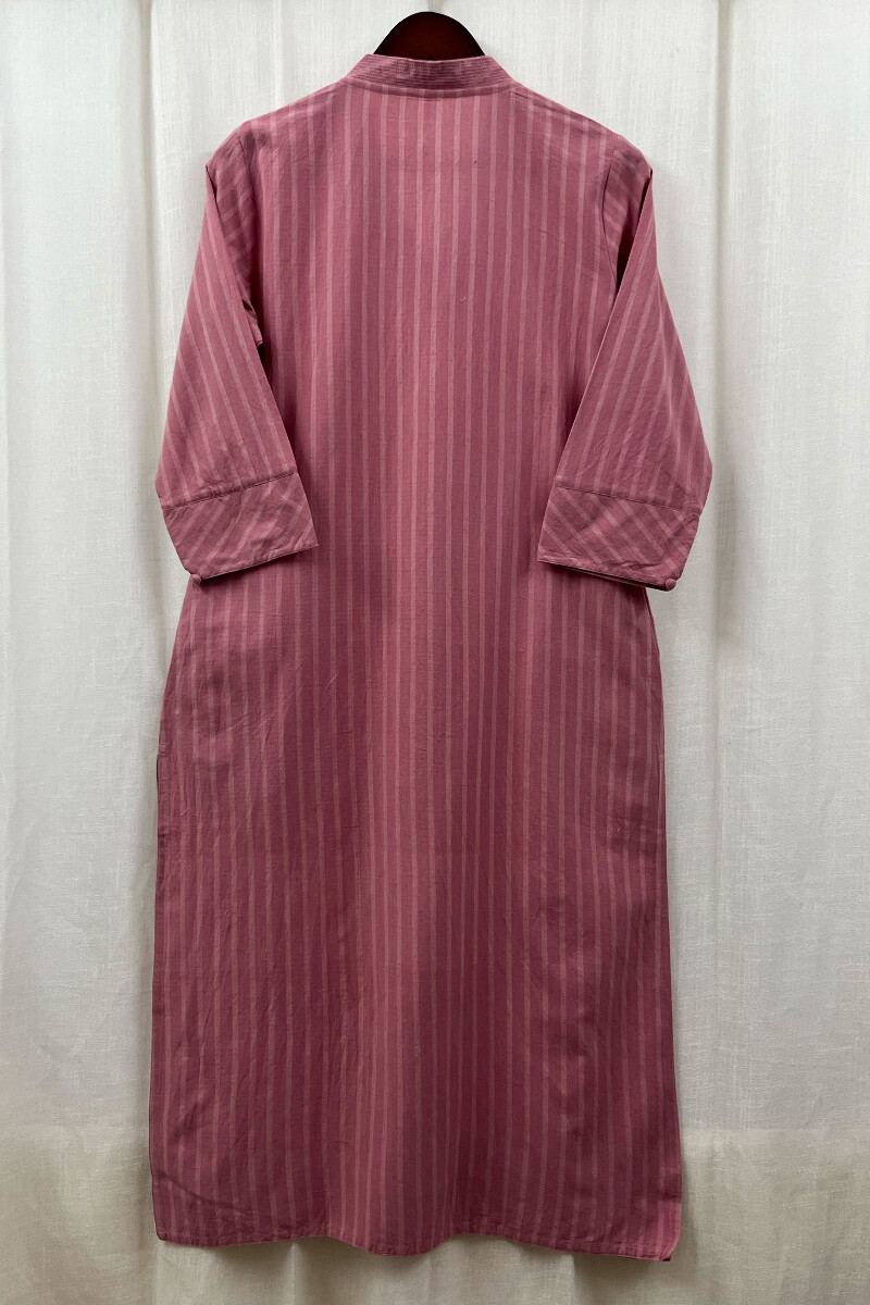 Pink Handcrafted Straight Handloom Cotton Kurta