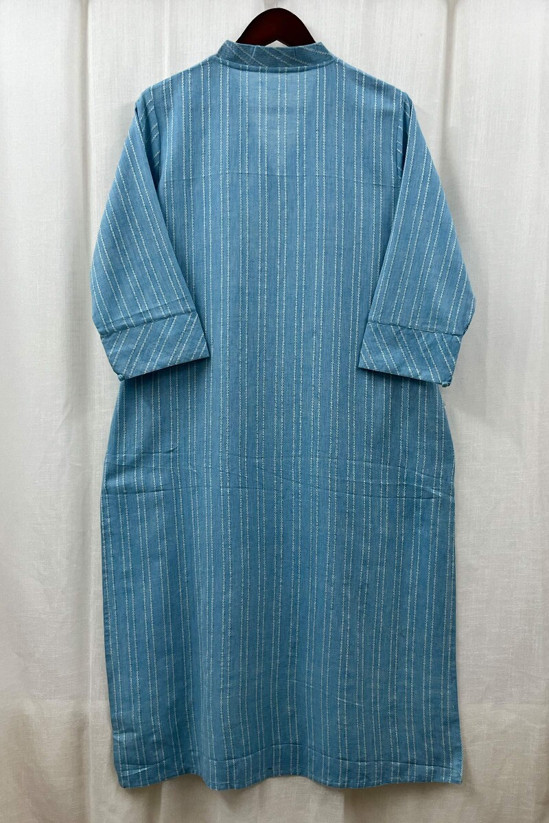 Sky Blue Handcrafted Straight Handloom Cotton Kurta