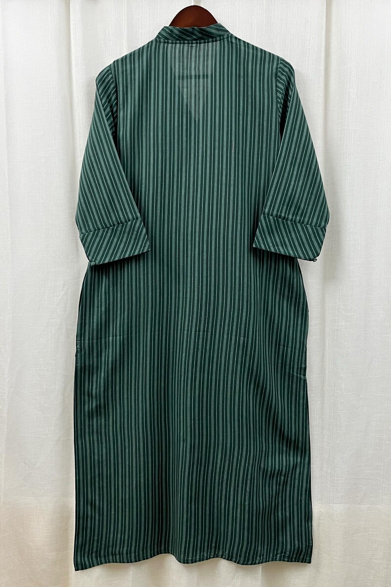 Dark Green Handcrafted Straight Handloom Cotton Kurta