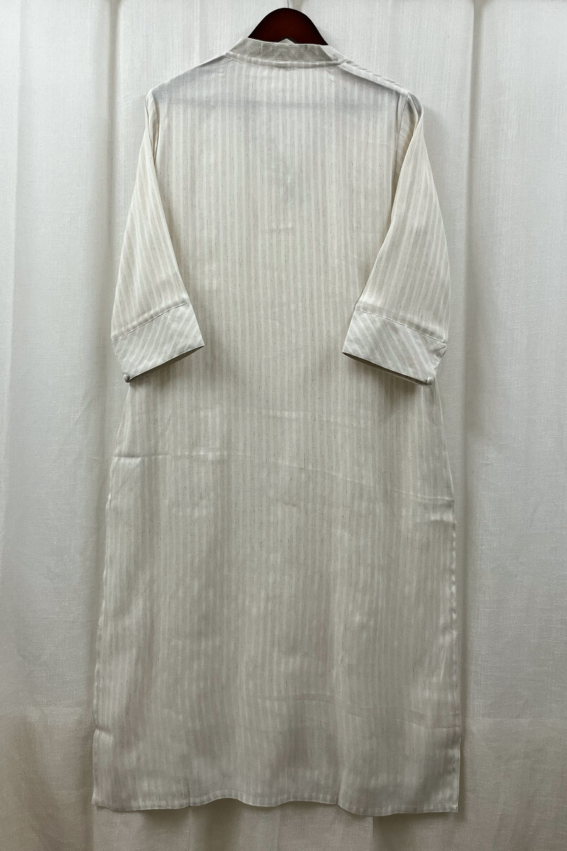 Cream Handcrafted Straight Handloom Cotton Kurta