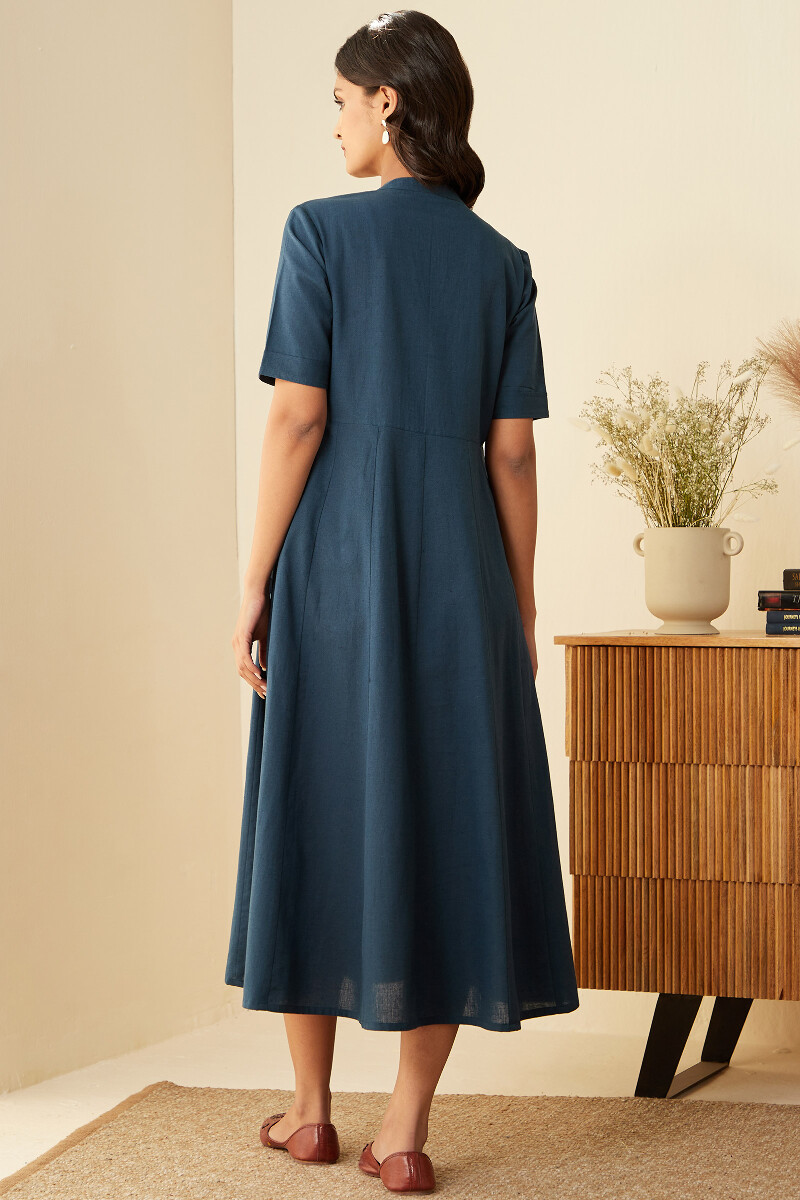 Blue Handcrafted Cotton Linen Dress