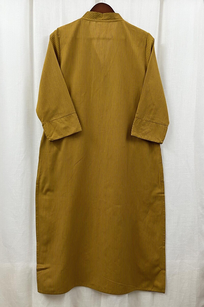 Dark Yellow Handcrafted Straight Handloom Cotton Kurta
