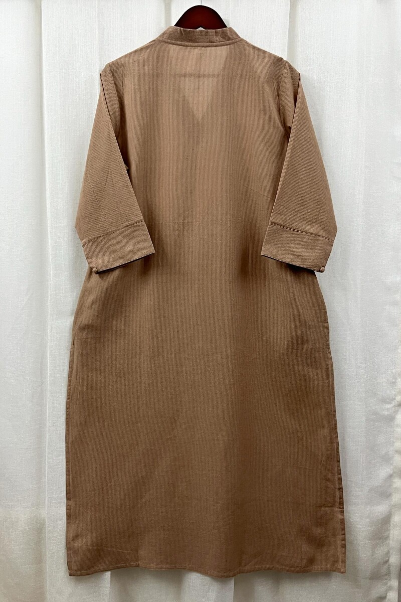 Brown Handcrafted Straight Handloom Cotton Kurta