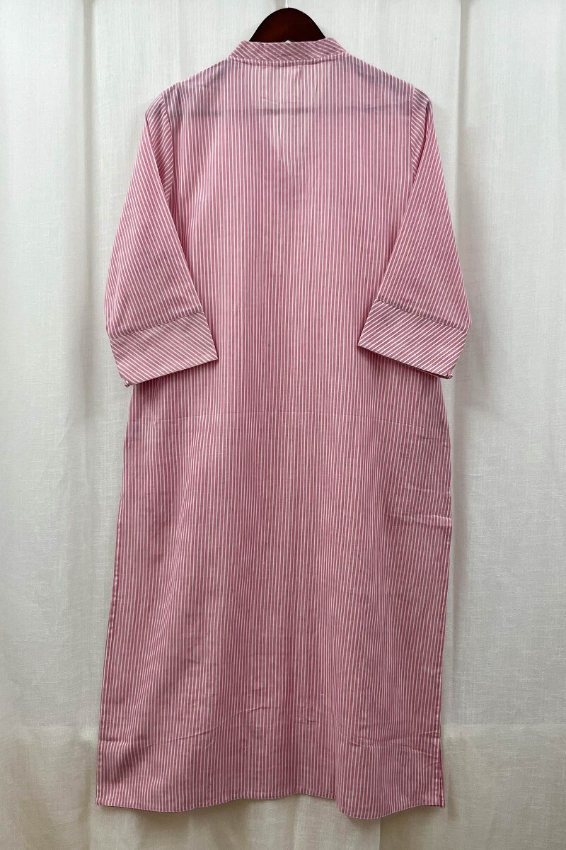 Pink Handcrafted Straight Handloom Cotton Kurta