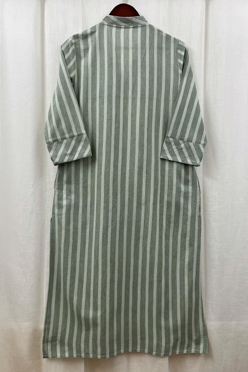Green Handcrafted Straight Handloom Cotton Kurta