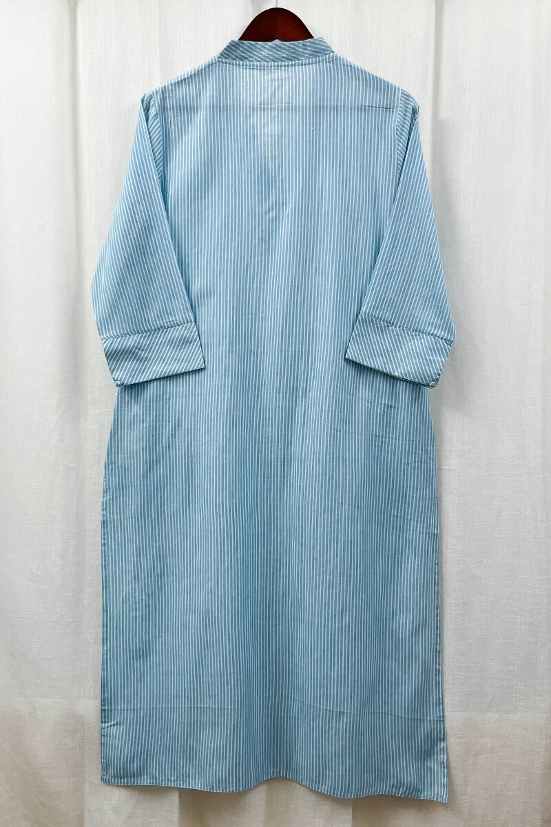 Blue Handcrafted Straight Handloom Cotton Kurta