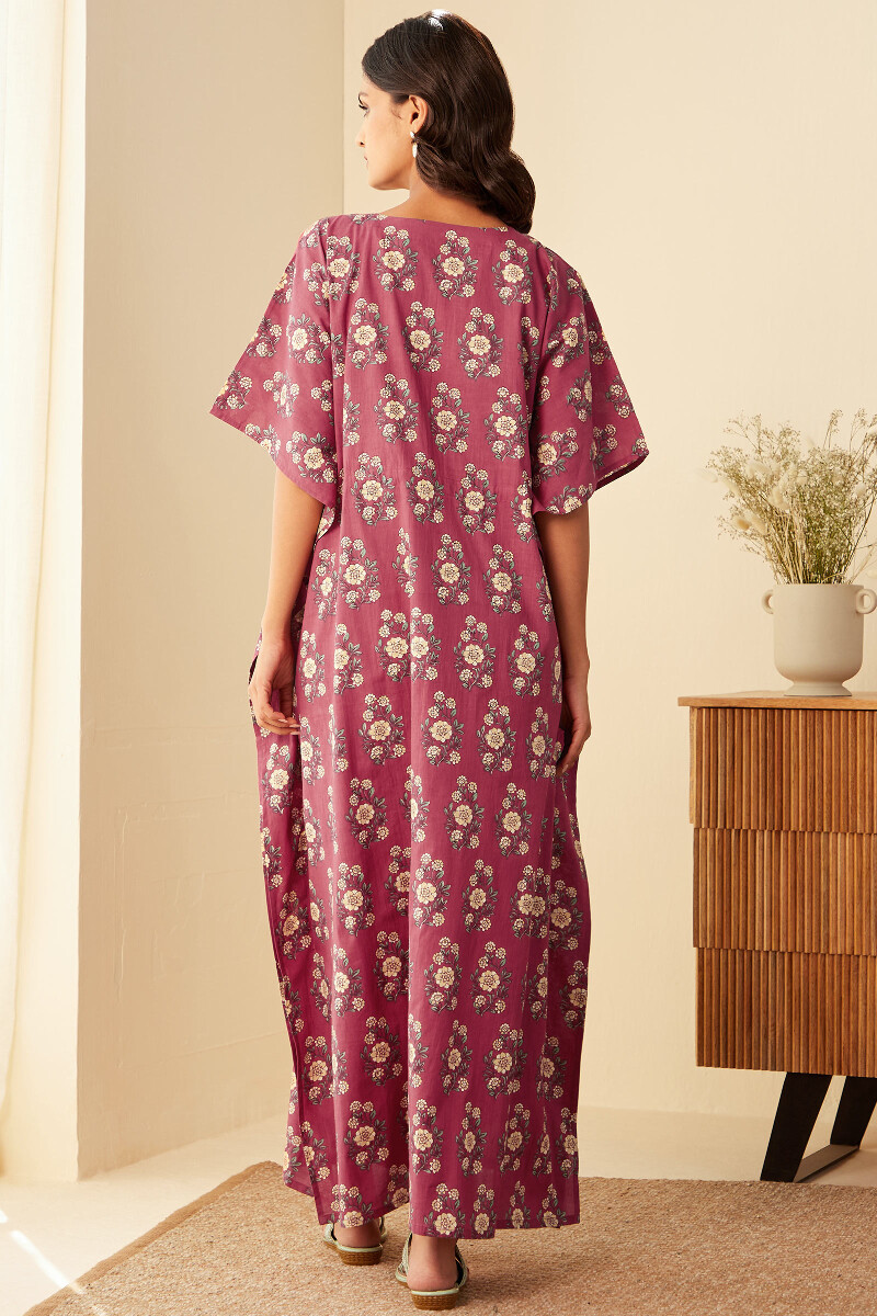 Red Hand Printed Cotton Kaftan