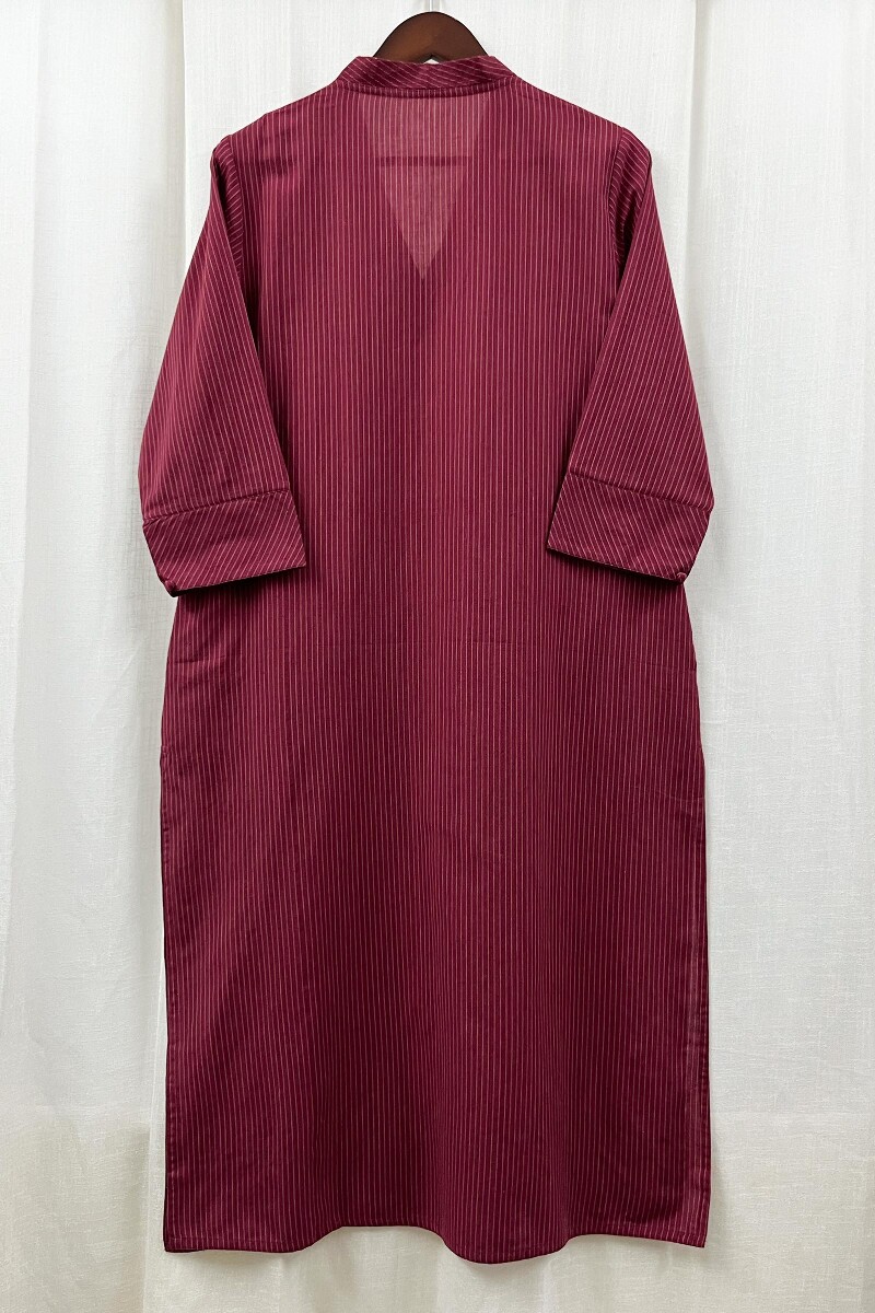 Maroon Handcrafted Straight Handloom Cotton Kurta