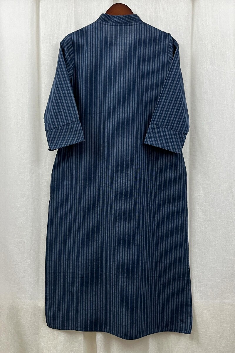 Blue Handcrafted Straight Handloom Cotton Kurta