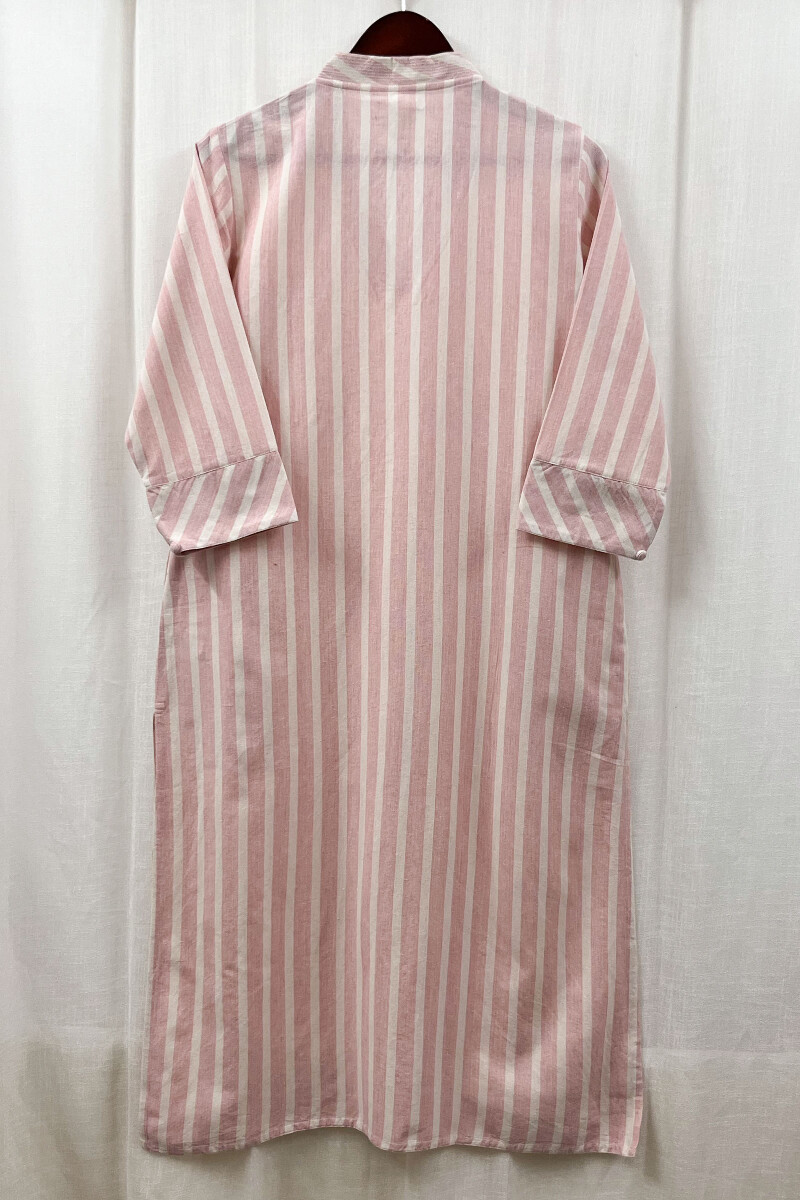 Pink Handcrafted Straight Handloom Cotton Kurta
