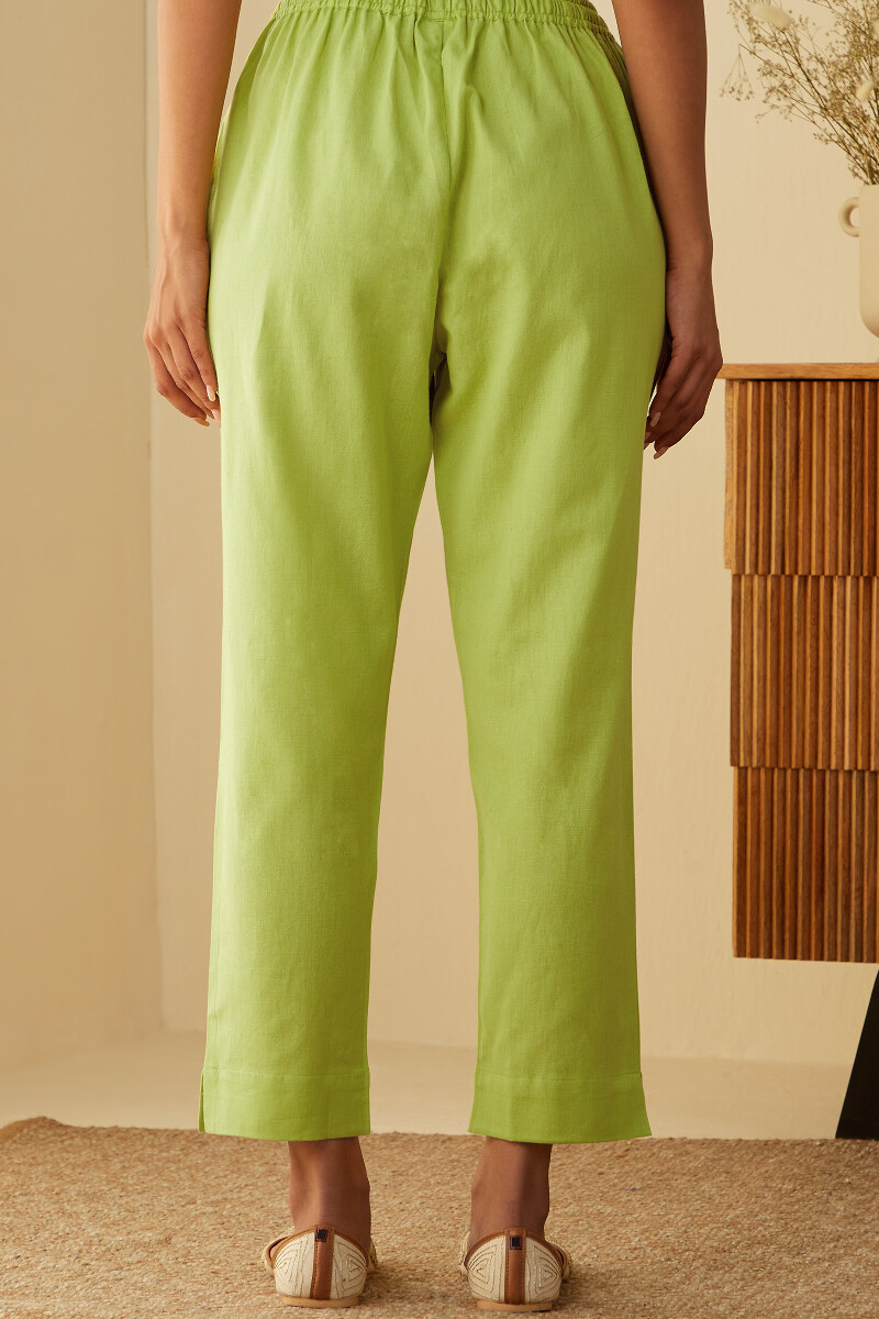 Lime Green Handcrafted Cotton Linen Narrow Pants