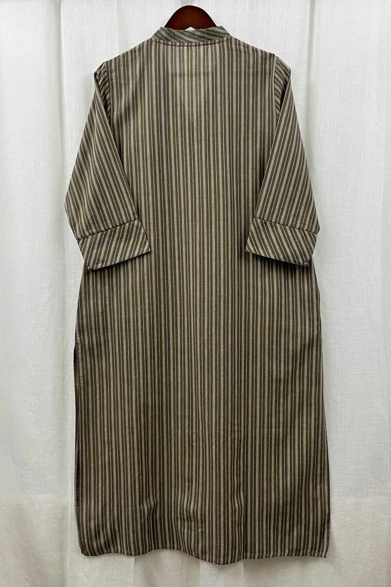 Dark Khaki Handcrafted Straight Handloom Cotton Kurta