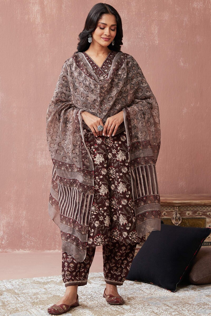 Bagru Hand Block-Printed Straight Cotton Flax Kurta