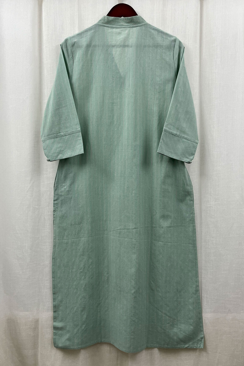 Mint Green Handcrafted Straight Handloom Cotton Kurta