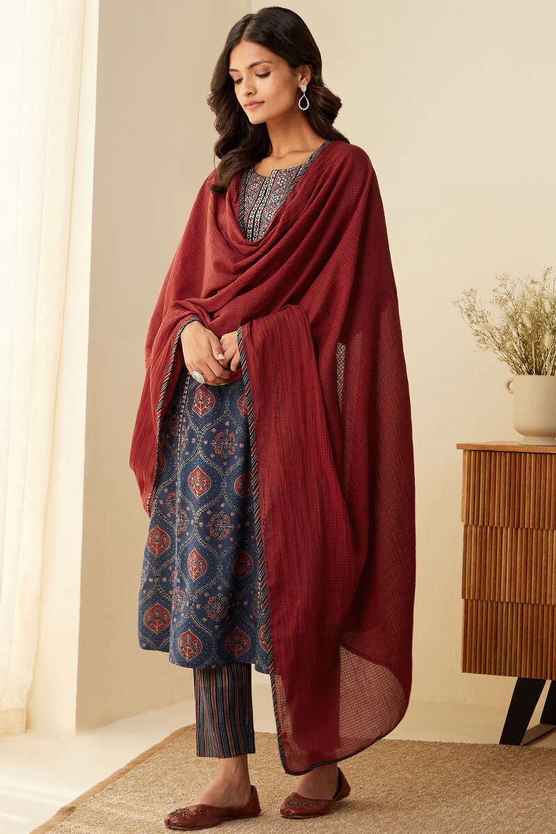 Ajrak Hand Block-Printed Straight Cotton Kurta