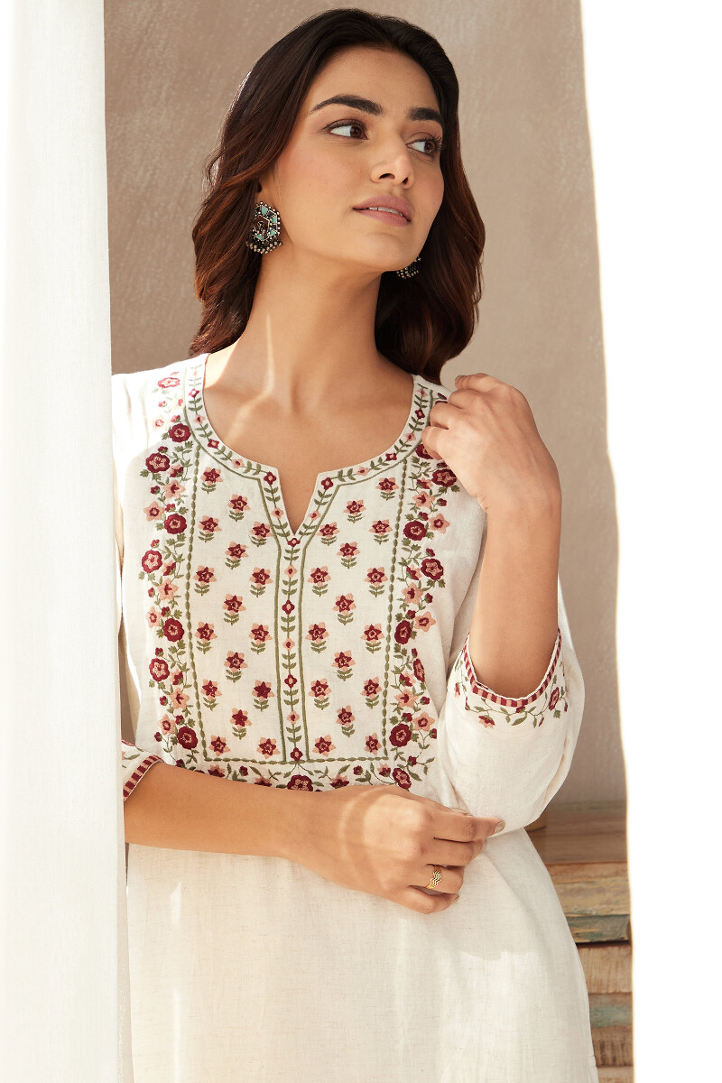 Off-White Handcrafted Straight Cotton Linen Kurta