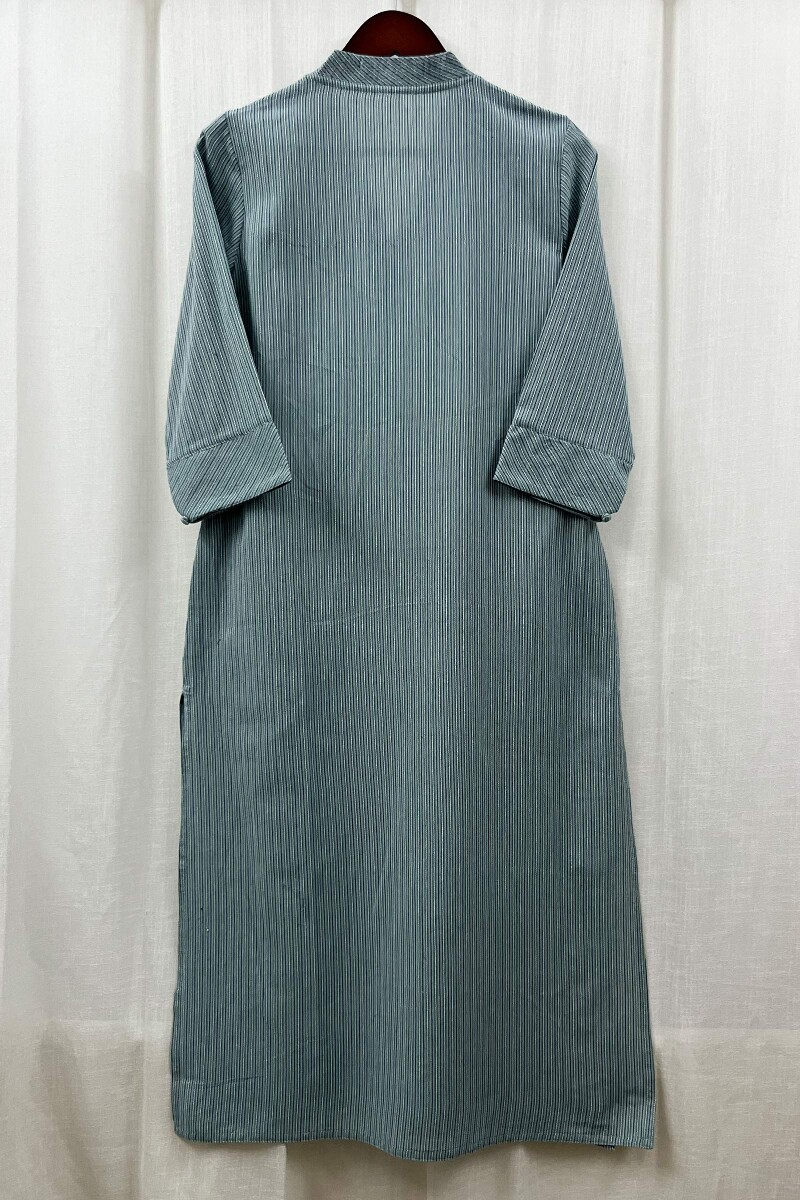 Teal Handcrafted Straight Handloom Cotton Kurta