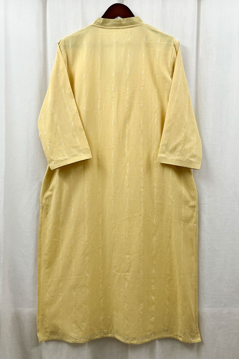 Yellow Handcrafted Straight Handloom Cotton Kurta