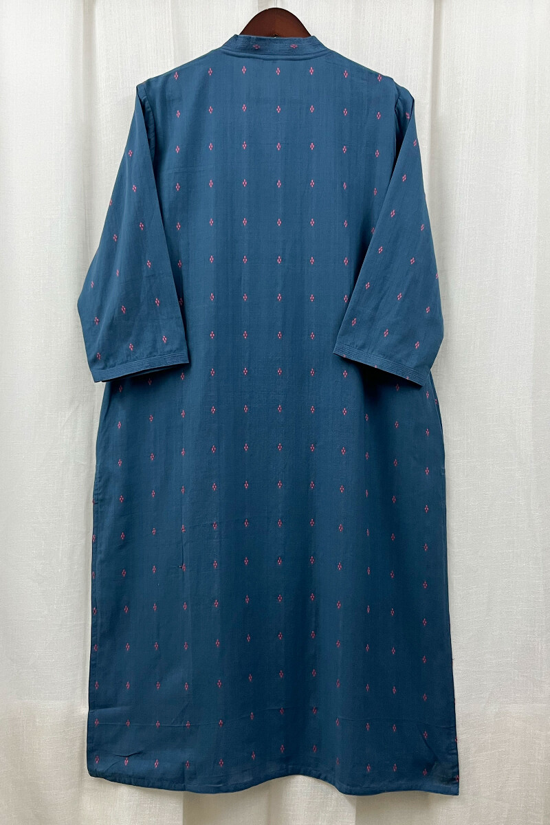 Blue Handcrafted Straight Handloom Cotton Kurta