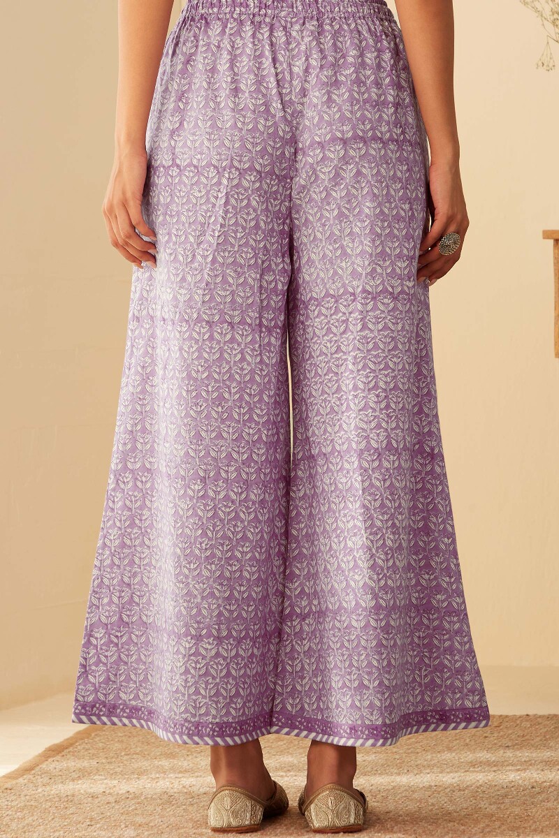 Purple Hand Block-Printed Cotton Palazzo