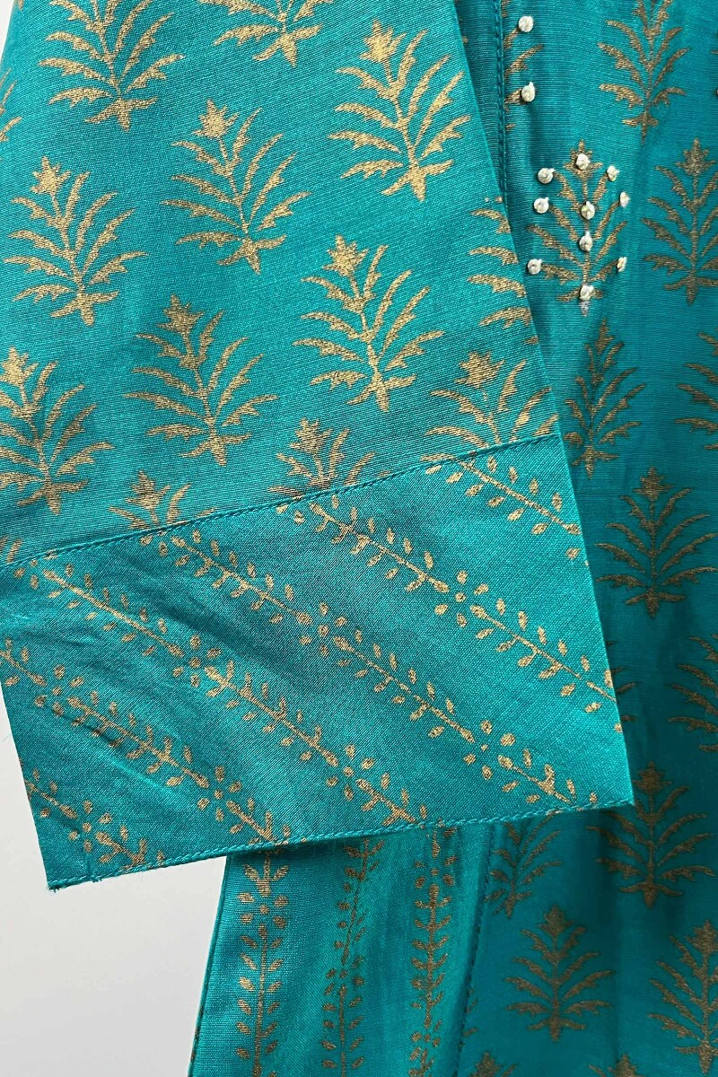 FG Specials: 1 Of 1- Teal Handcrafted Chanderi Kurta