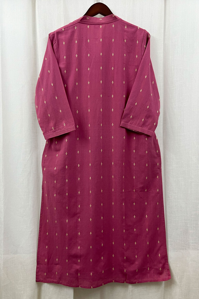 Pink Handcrafted Straight Handloom Cotton Kurta