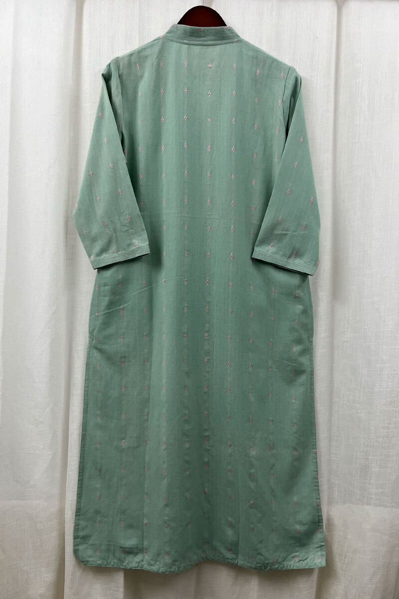 Mint Green Handcrafted Straight Handloom Cotton Kurta