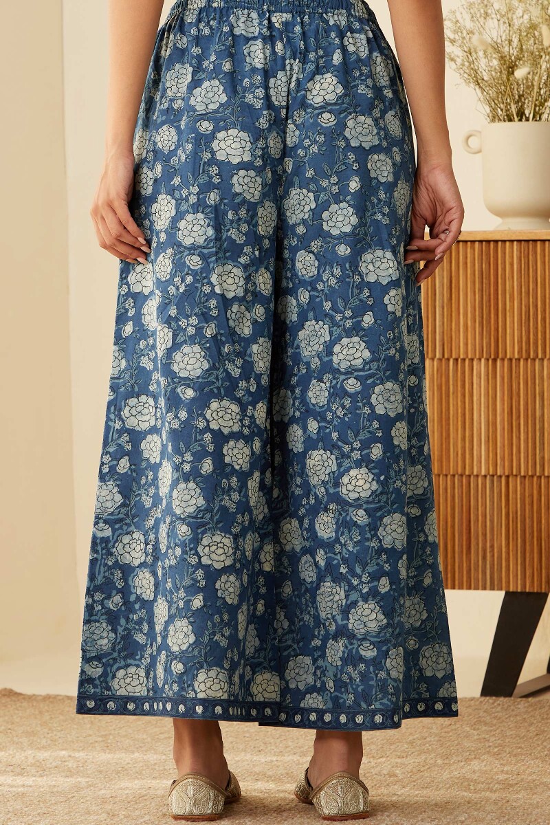 Indigo Hand Block-Printed Cotton Palazzo