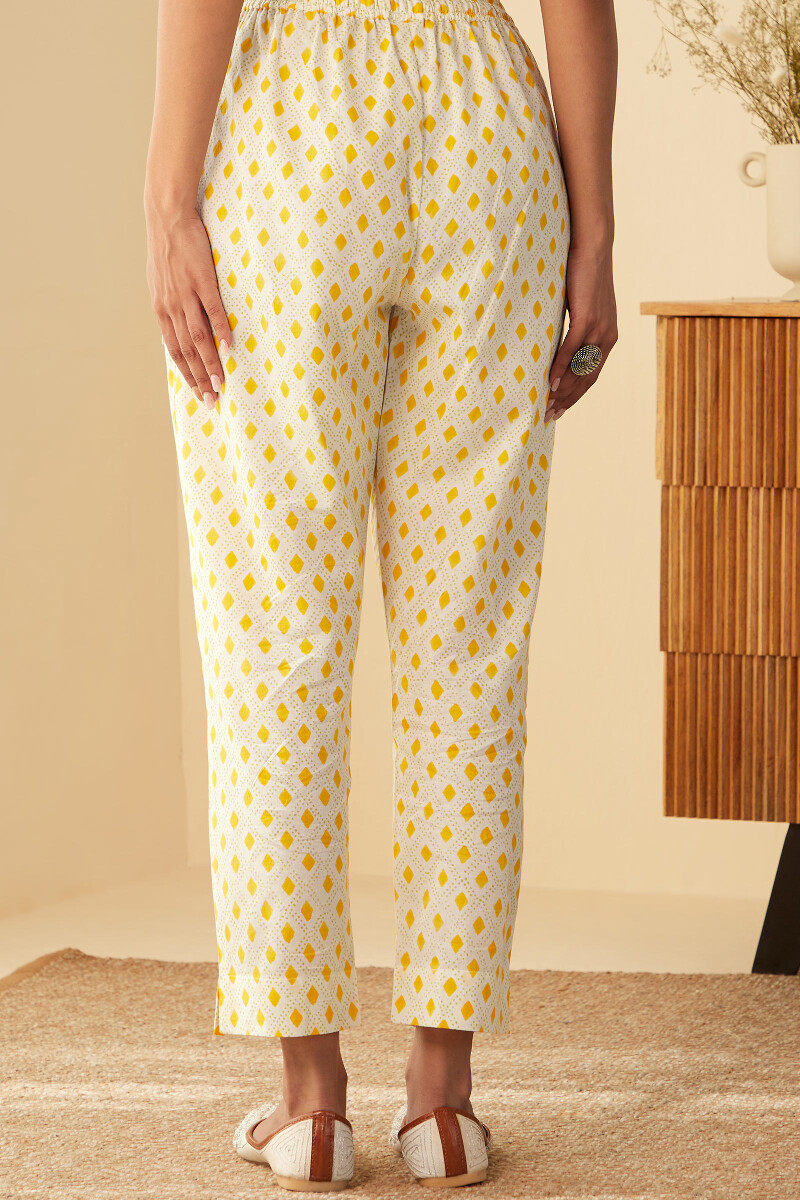 White Hand Block-Printed Cotton Narrow Pants