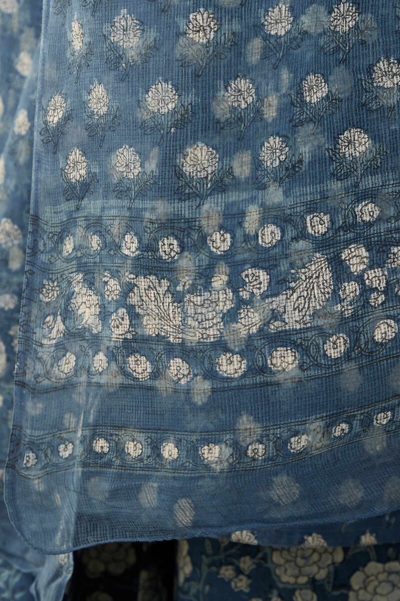 Indigo Hand Block-Printed Kota Dupatta