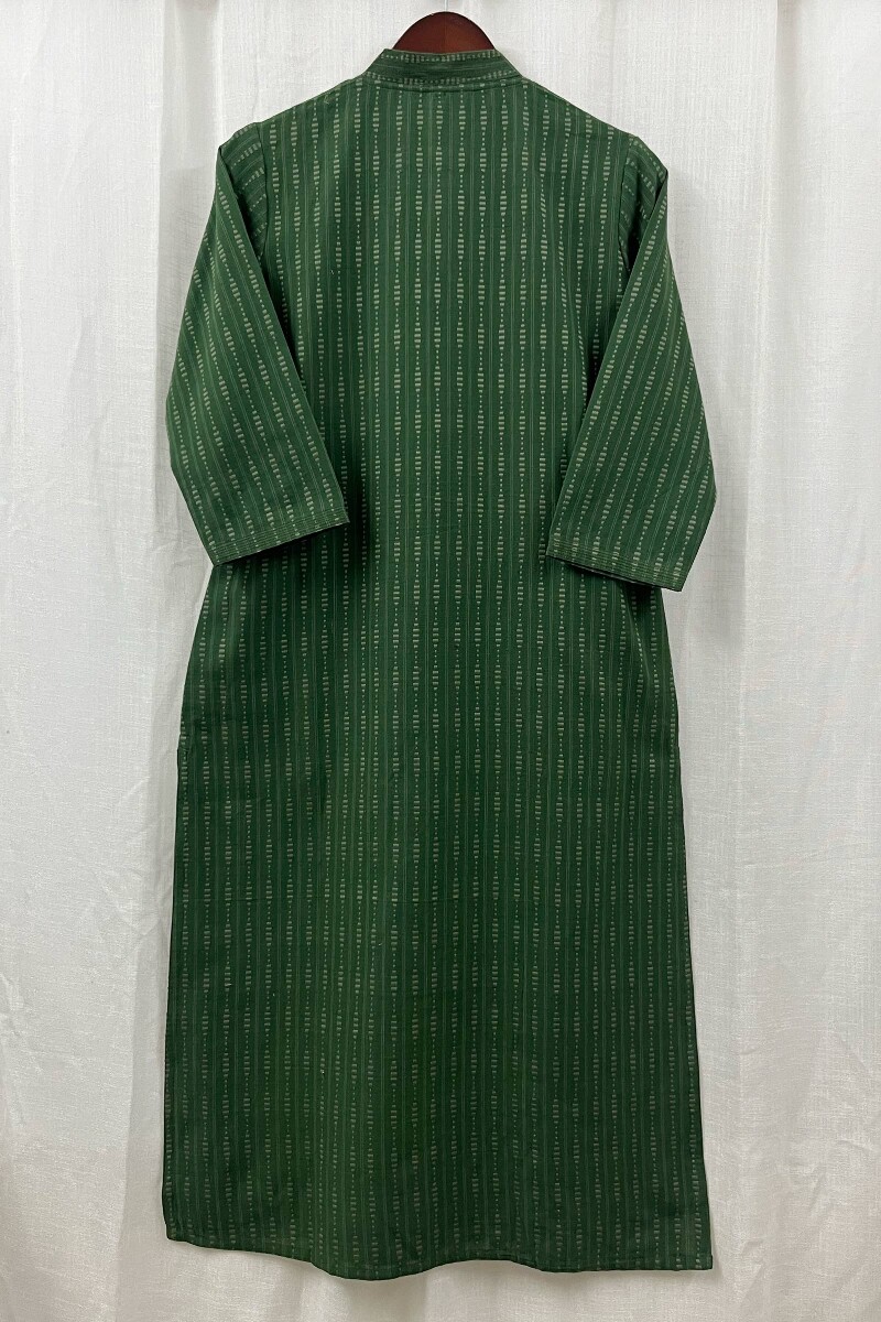 Dark Green Handcrafted Straight Handloom Cotton Kurta