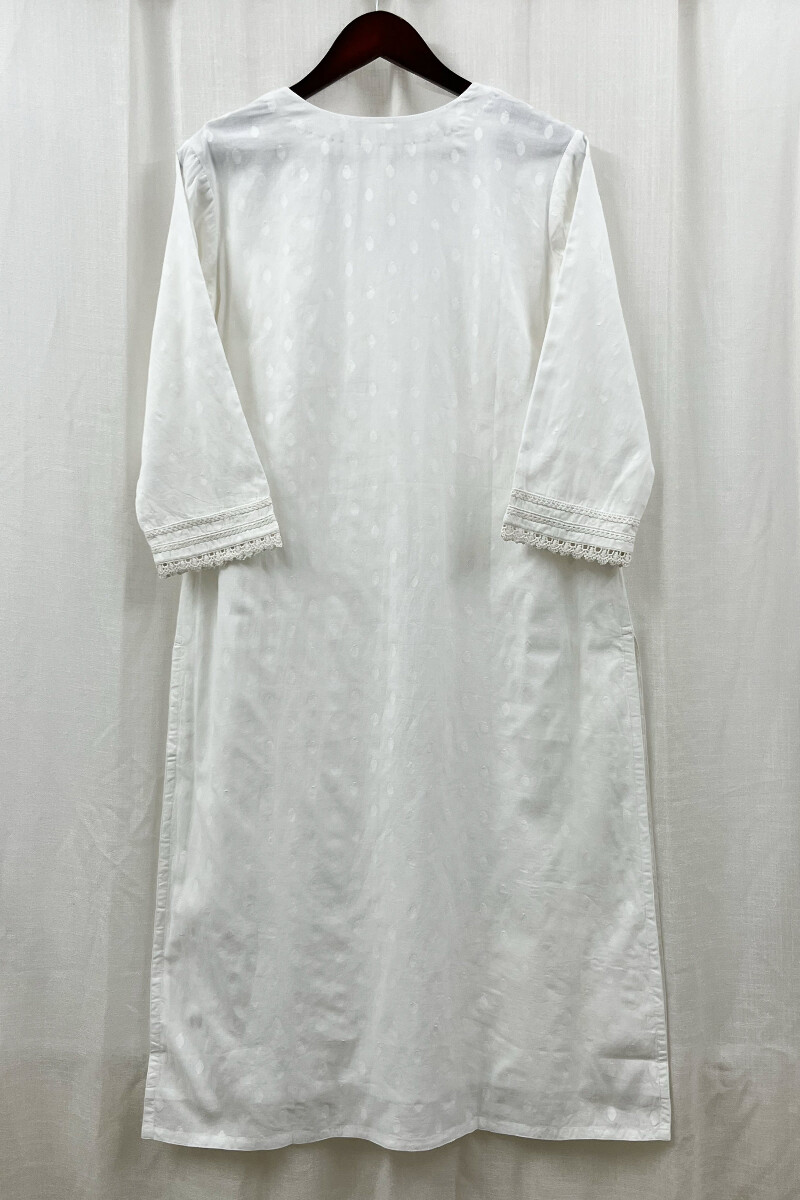 White Handcrafted Straight Cotton Dobby Kurta