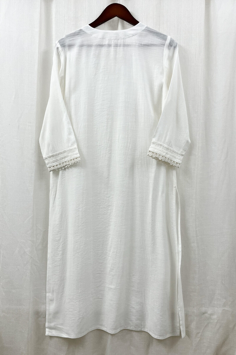 White Handcrafted Straight Viscose Kurta
