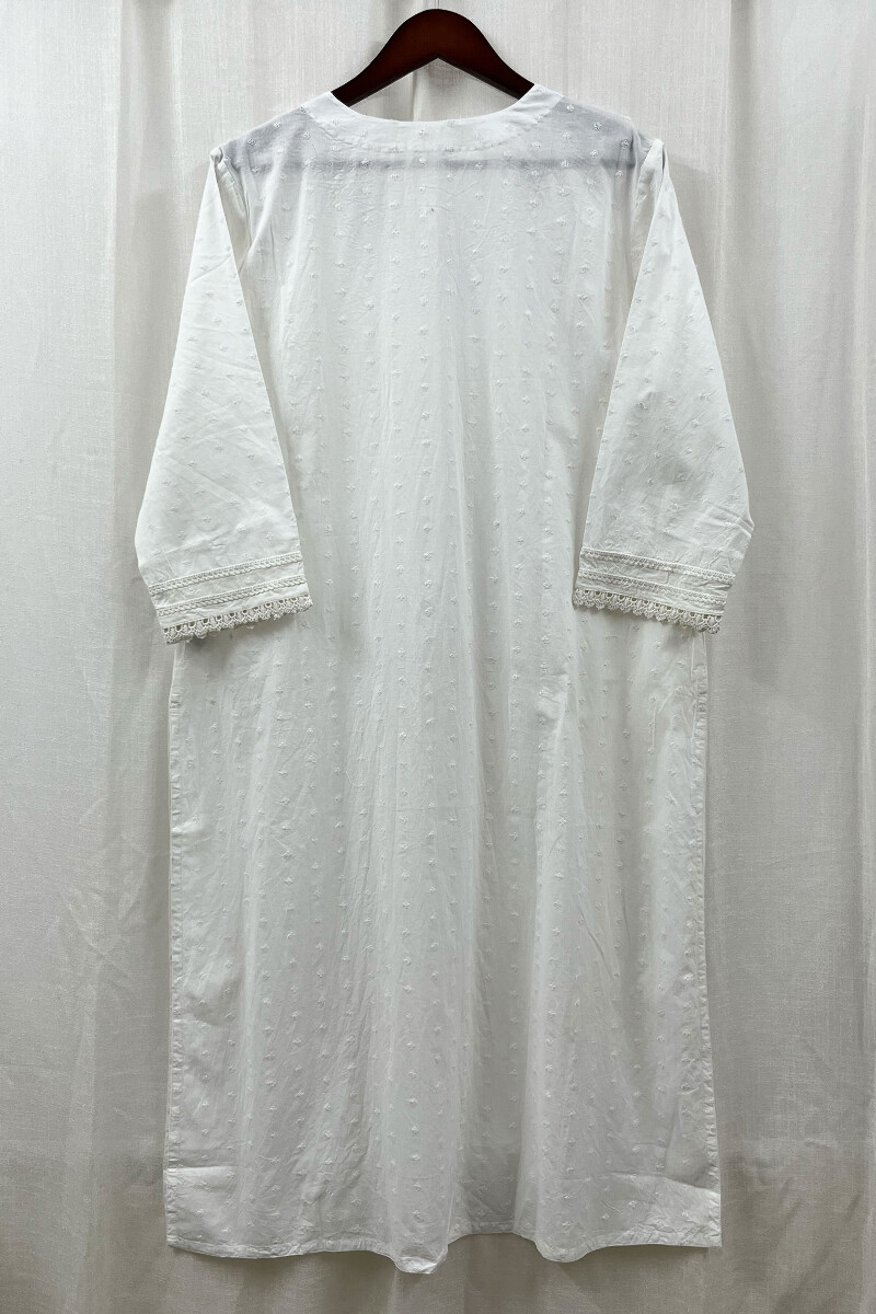 White Handcrafted Straight Cotton Kurta