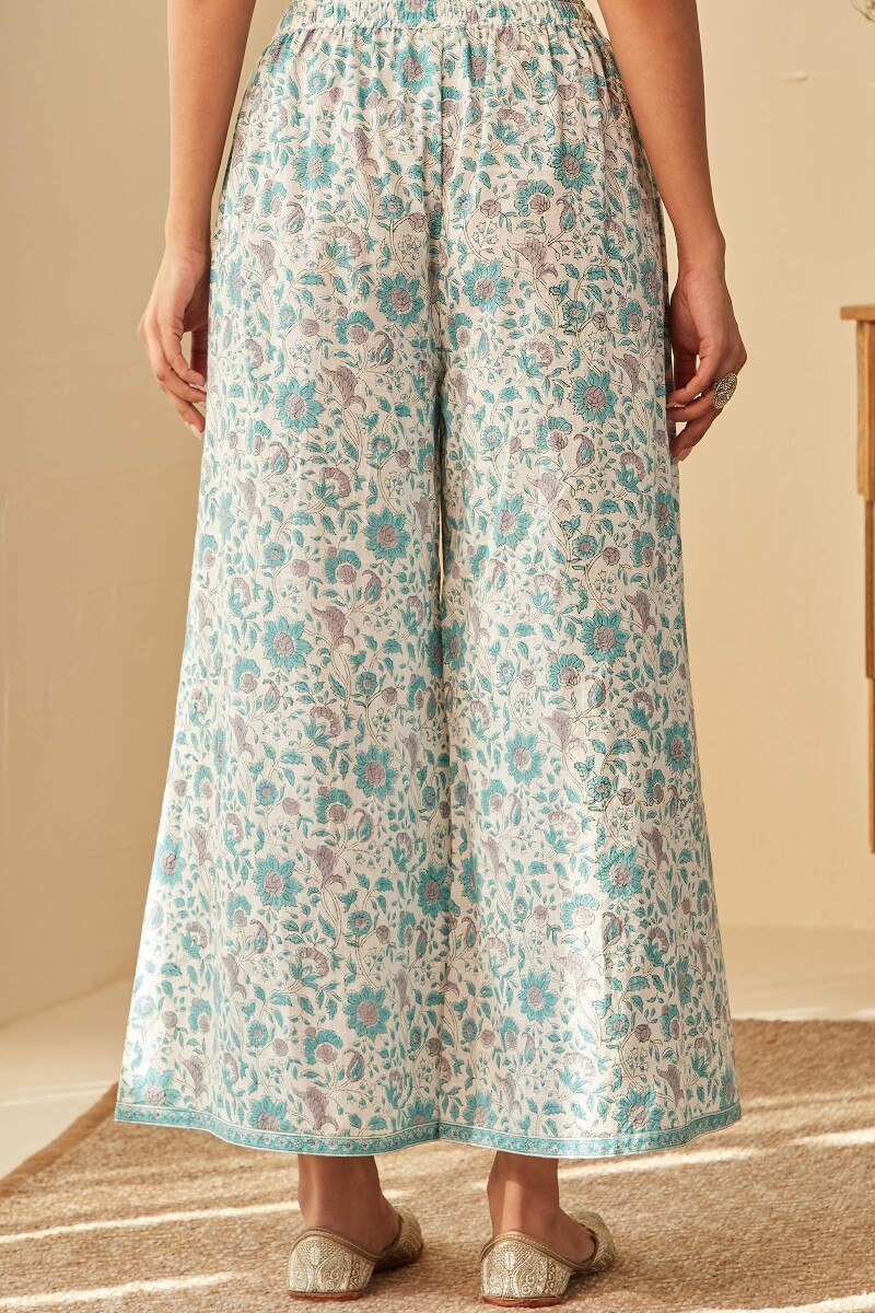White Hand Block-Printed Cotton Slub Palazzo